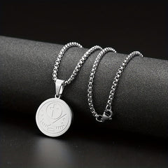 Men's Stainless Steel Ice Hockey Round Pendant Necklace