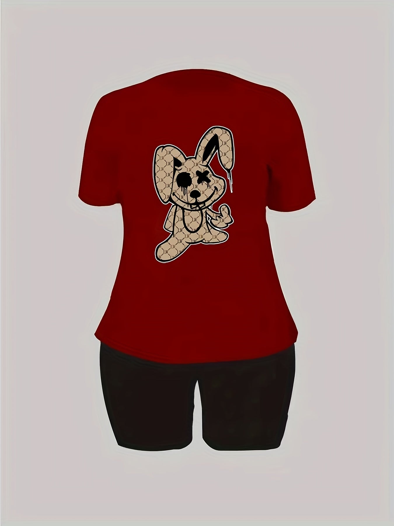  Rabbit Print Tee & Shorts Set