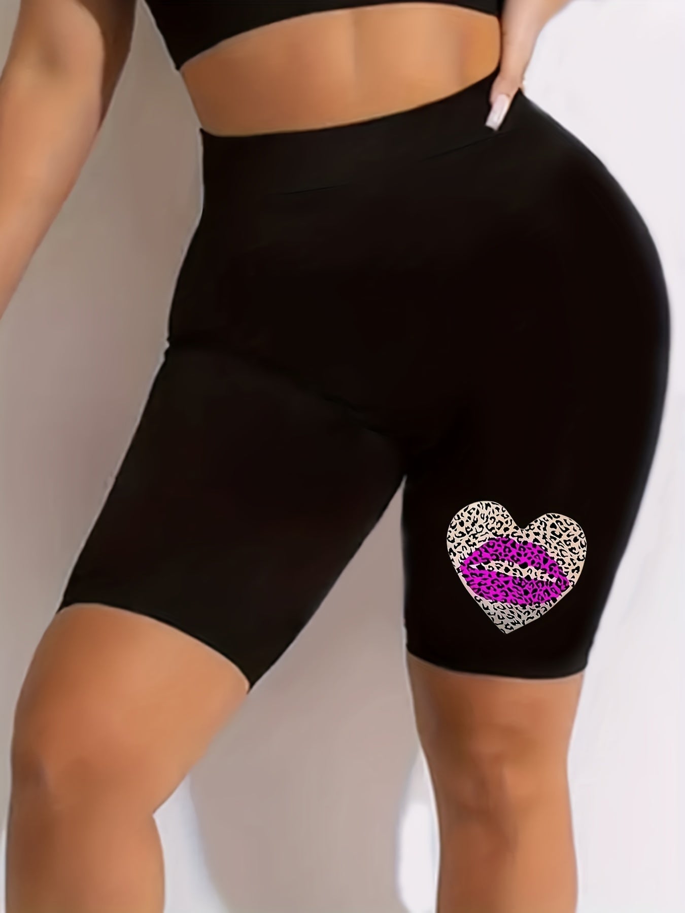 Plus Size Leopard Print Stretch Skinny Sporty Shorts