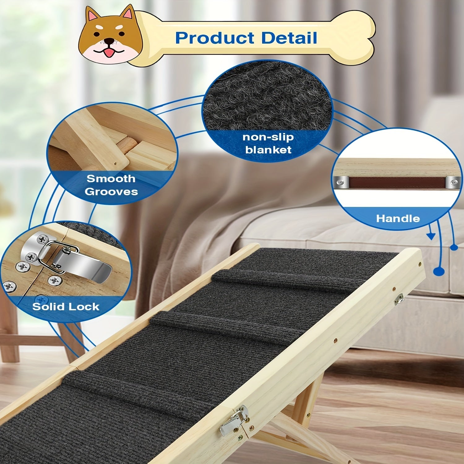 Adjustable Dog Ramp Wooden Folding Portable Pet Ramp