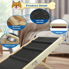 Adjustable Dog Ramp Wooden Folding Portable Pet Ramp