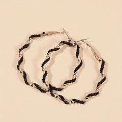 Boho Hoop Earrings With Beads Decor Stainless Steel Silver Plated Jewelry