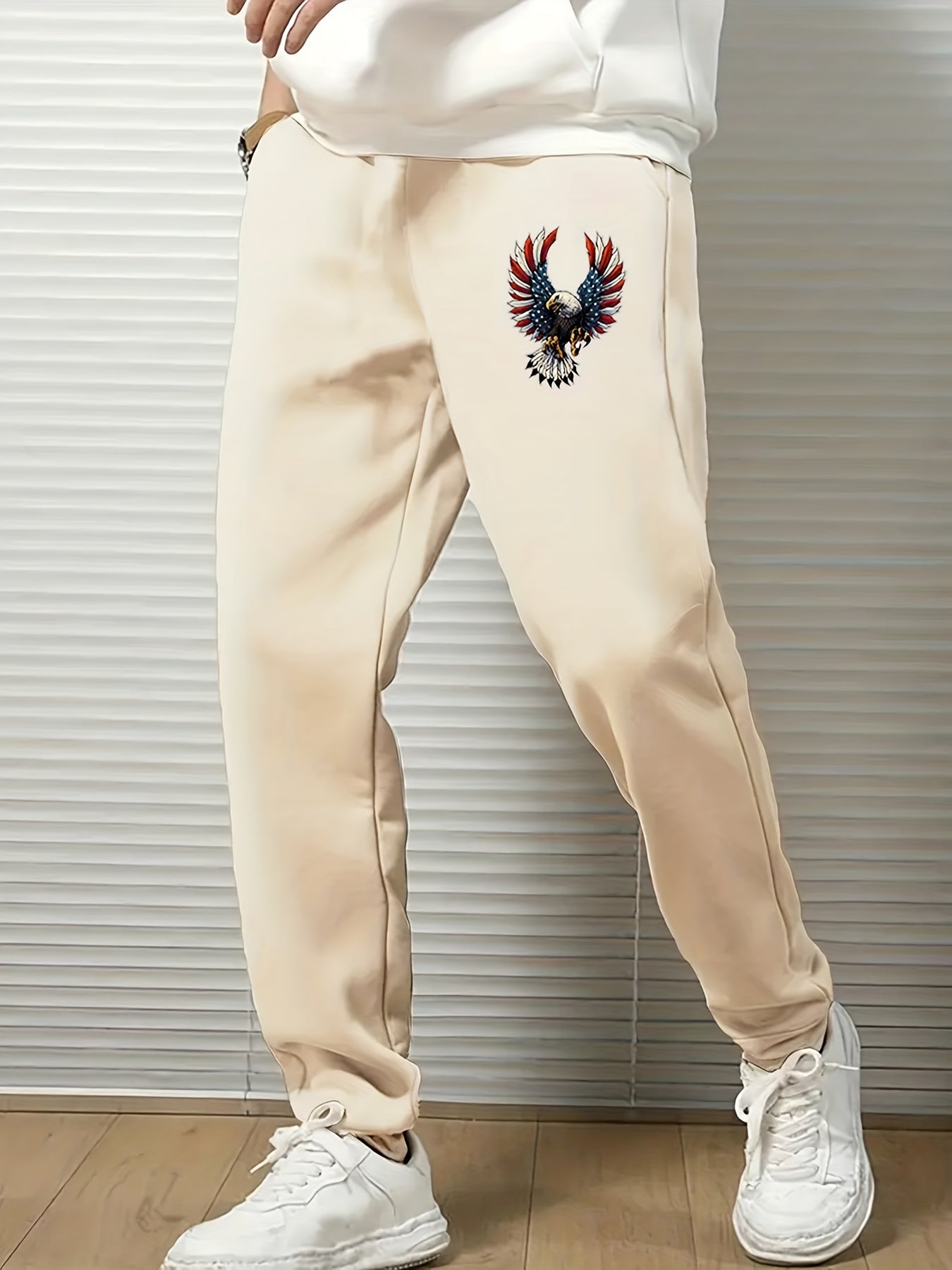 Eagle Print Men's Sports Pants Drawstring Jogging Trousers