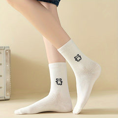 5 Pairs Cartoon Ribbed Socks Soft Mid Tube Women's Stockings