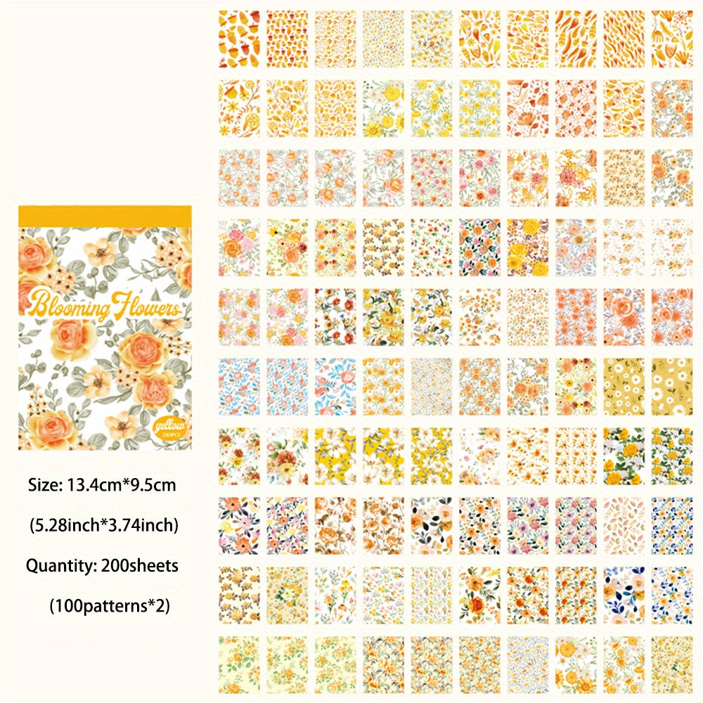 Vintage Yellow Flowers Scrapbook Paper - 200 Sheets