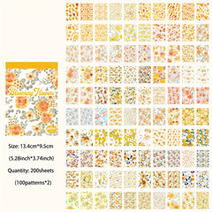 Vintage Yellow Flowers Scrapbook Paper - 200 Sheets