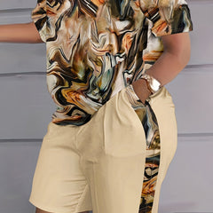  Marble Print Tee & Shorts Set
