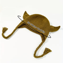 Devil Ears Knitted Beanie with Braid - Unisex