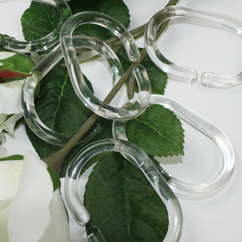 Clear Plastic Shower Curtain Rings Hooks - Set of 12