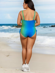  Modest Swimsuit Women's Plus Ombre Print Ruched Lace Up Side Slimming