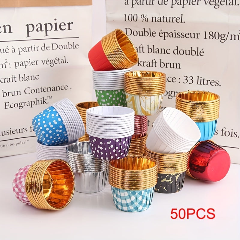 50pcs Golden Cupcake Cups Heat Resistant Paper Cupcake Molds Disposable