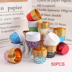 50pcs Golden Cupcake Cups Heat Resistant Paper Cupcake Molds Disposable