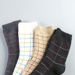 4 Pairs Plaid Crew Socks Soft Mid Tube Women's Stockings