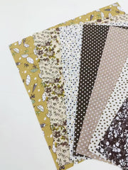 7pcs Coffee Fabric Quilting Sewing Crafts Textile Square Assortment DIY Sewing