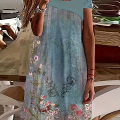  Floral Print Short Sleeve Casual Dress