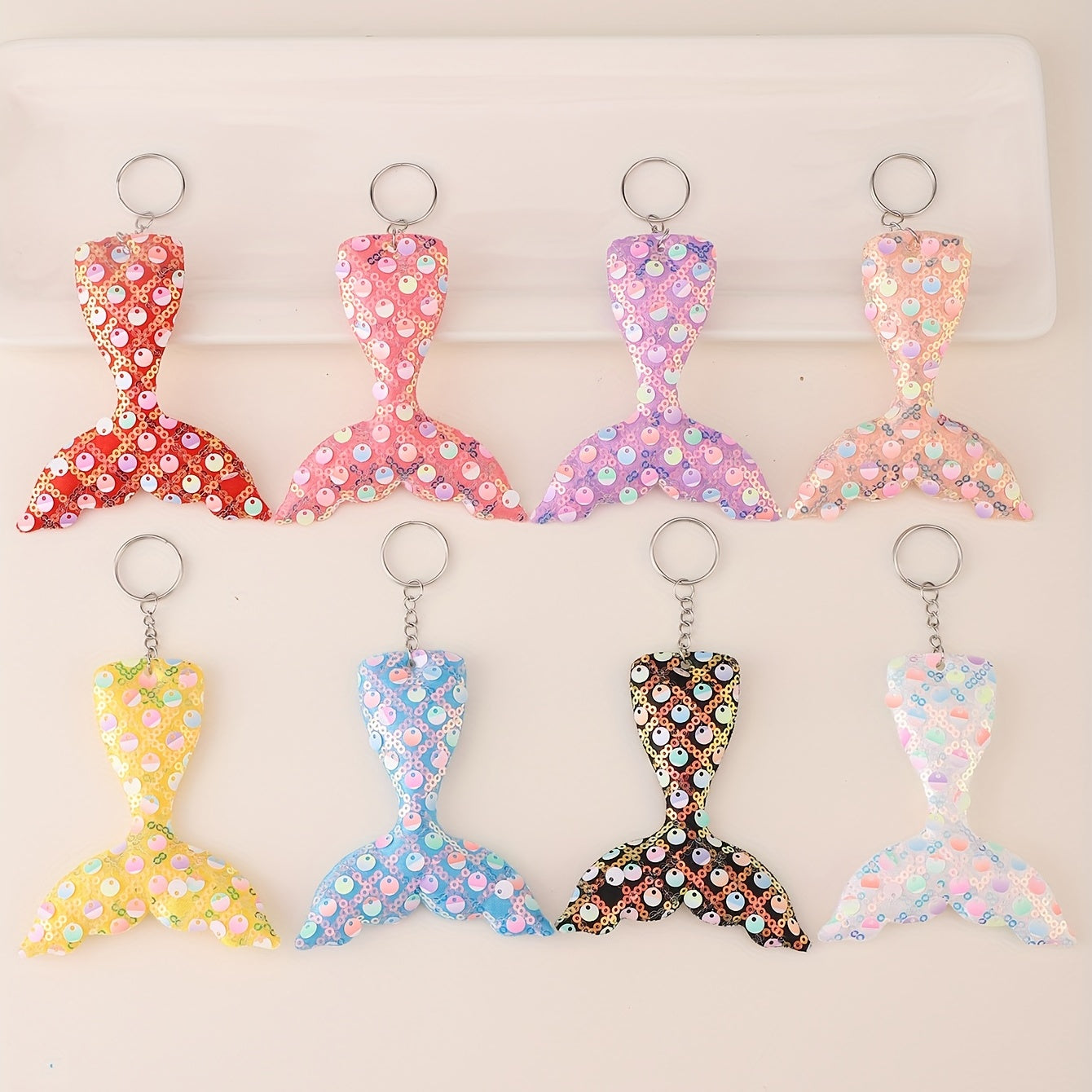 8pcs Sequin Fishtail Charm Keychain Luggage Pendant Backpack Handbag