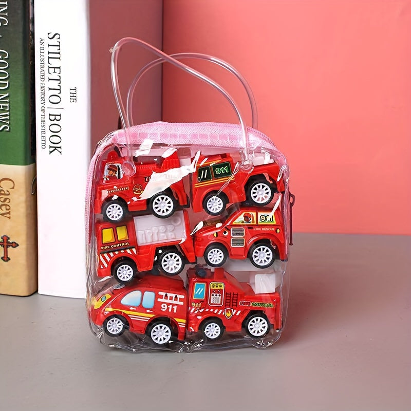 6 Mini Pull Back Cars Set Fire Truck Engineering Car Model Random