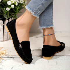Women's Metal Decor Loafers Non Slip Slip On Walking Shoes Comfort Flat Shoes
