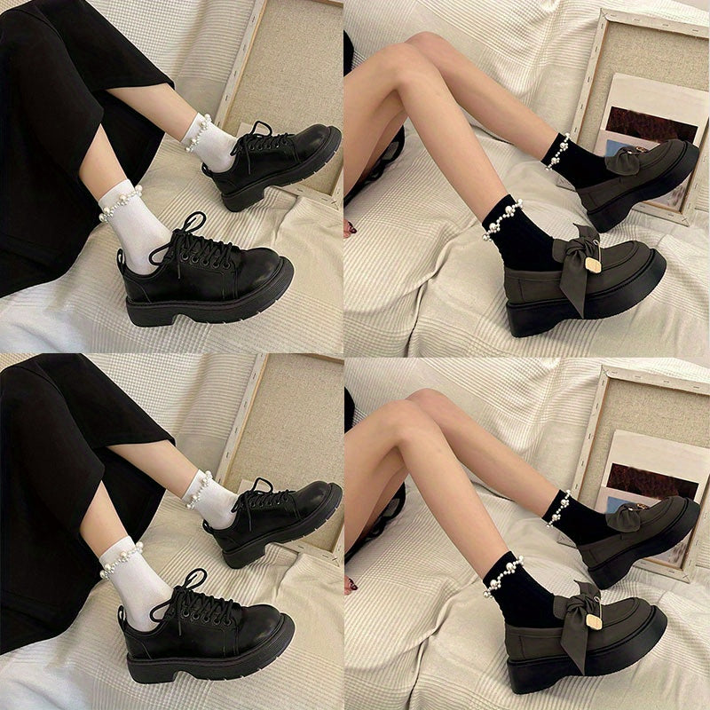 4 Pairs Faux Pearl Decor Socks Women's Stockings