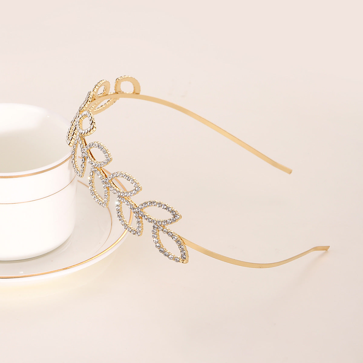 Golden Leaf Bridal Hairband Wedding Headpiece Crystal Headband