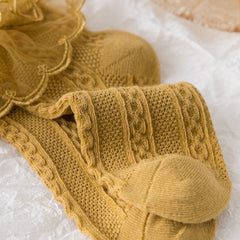 5 Pairs Girls Lace Brim Cotton Knit Socks for Autumn and Spring