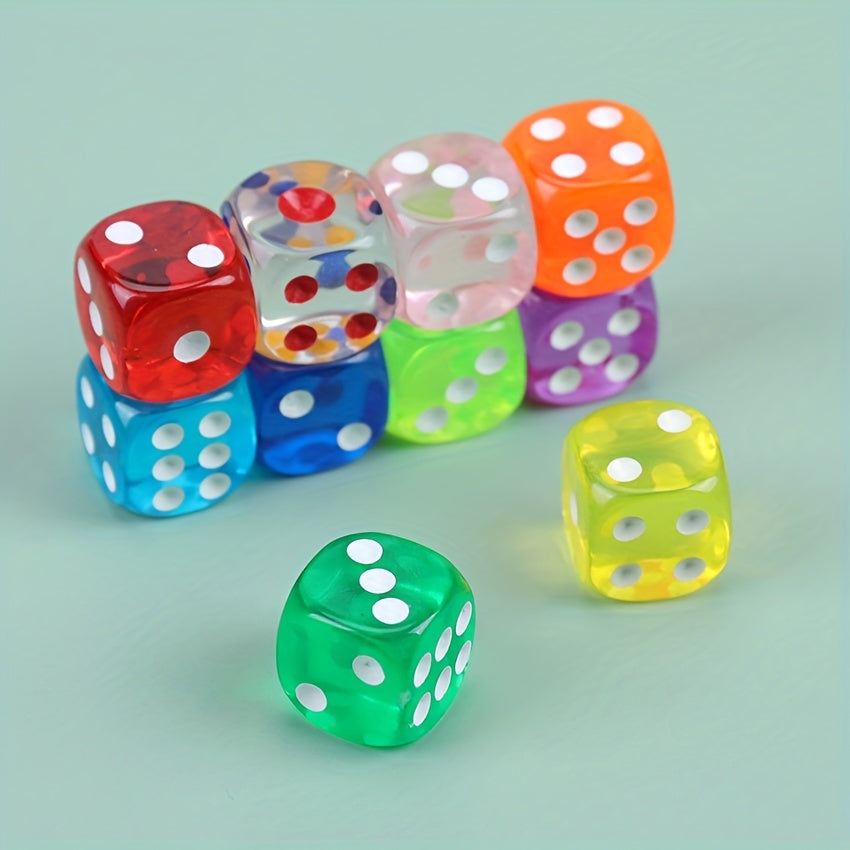 10 Transparent Dice Colored Game 6-sided 14mm for Children & Adults