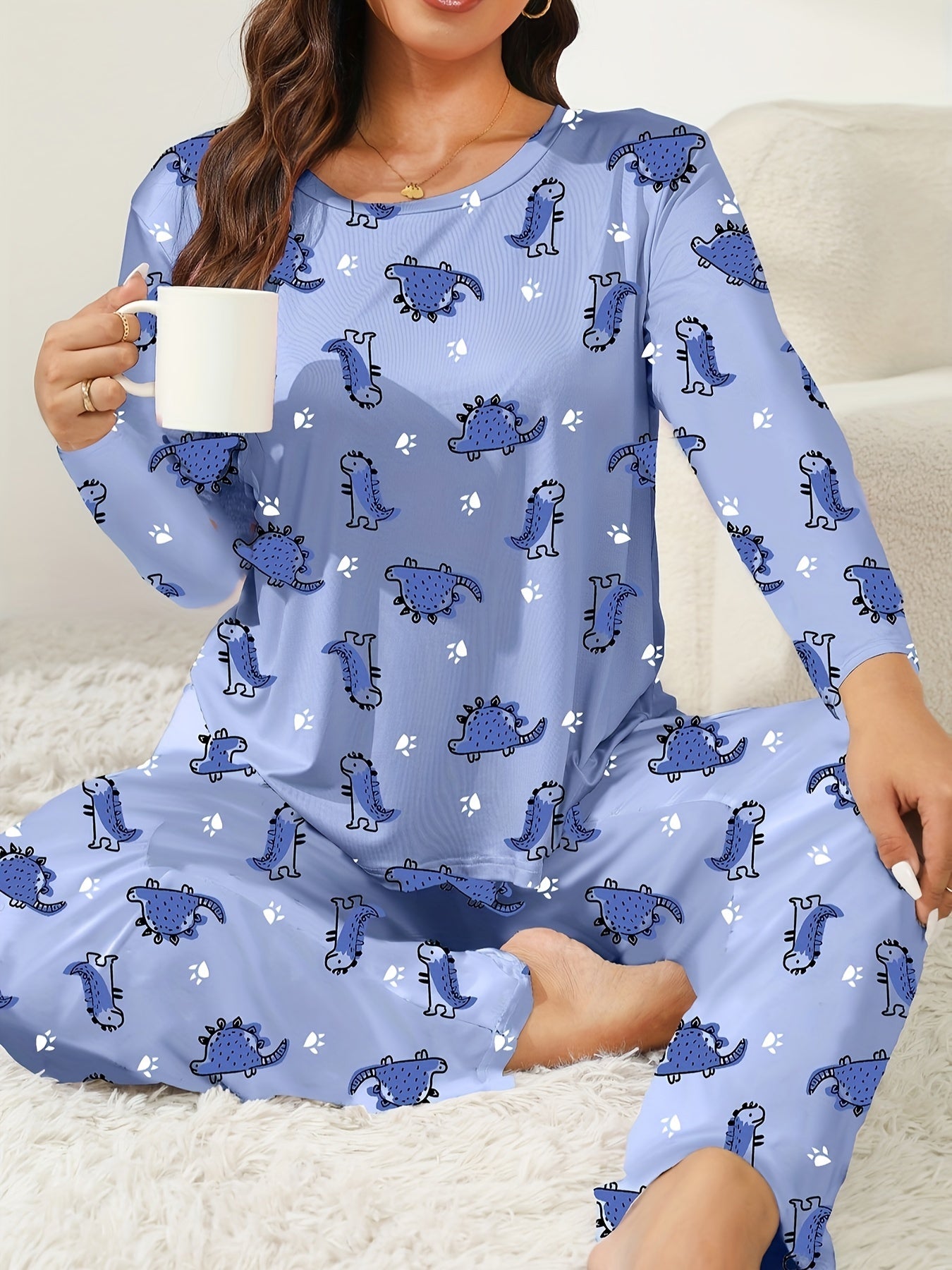  Dino & Paw Print Long Sleeve Pajama Set