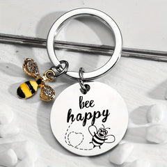 Bee Happy Bumblebee Small Pendant Stainless Steel Keychain