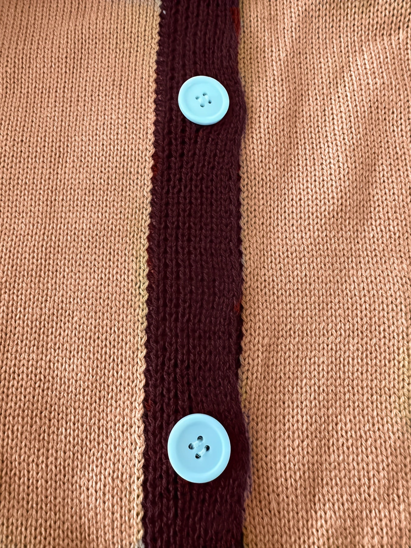  Colorblock Long Sleeve Button Front Sweater Cardigan