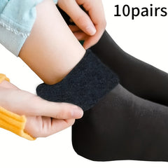 10 Pairs Plush Lined Socks Comfy & Warm Mid Tube Socks