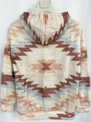 Geometric Print Kangaroo Pocket Zipper Hoodie Long Sleeve Hood