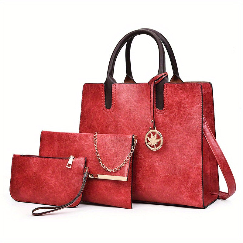 Vintage PU Leather Tote Bag Set with Crossbody Bag & Coin Purse