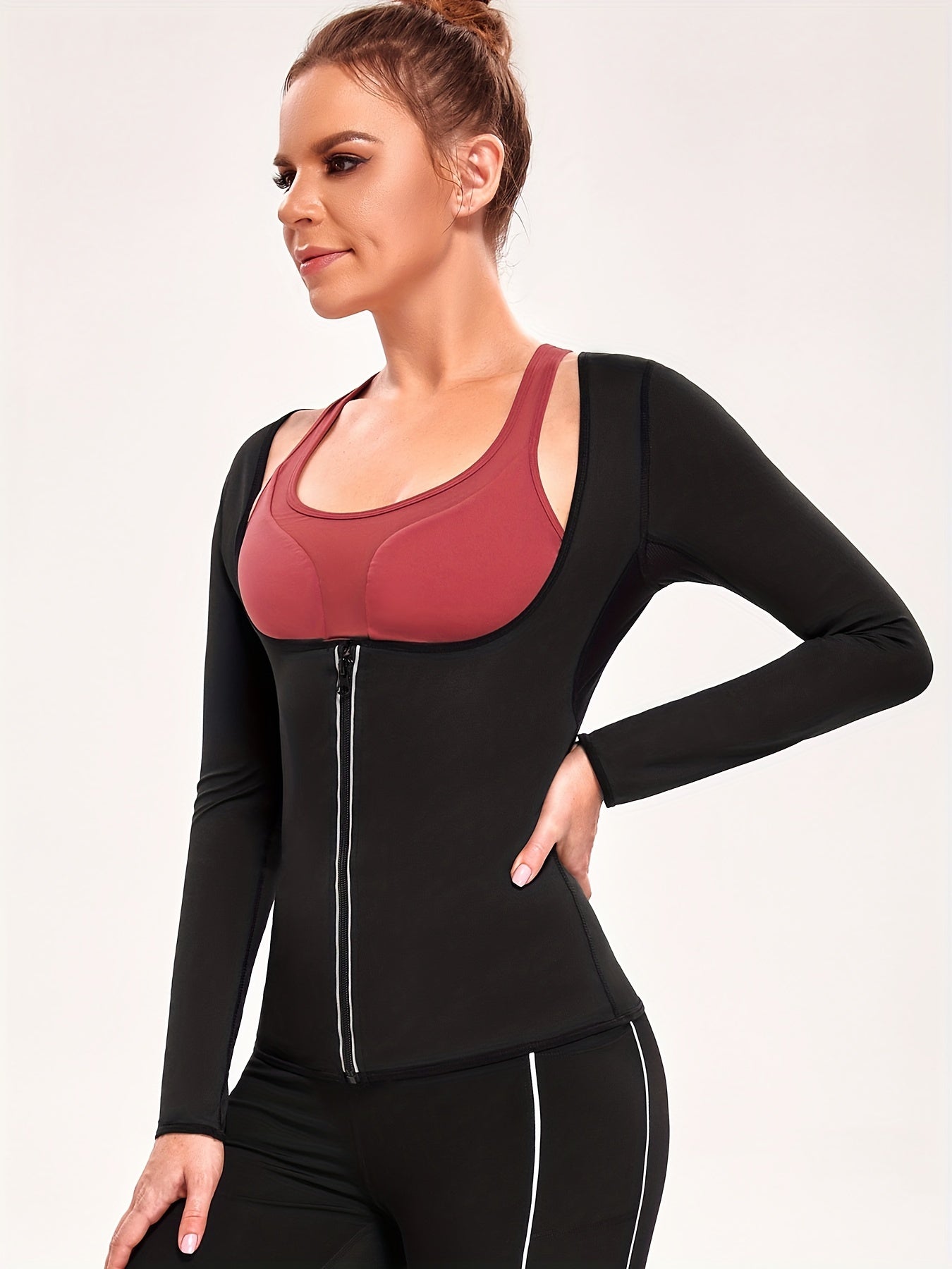 Long Sleeve Zipper Shaping Tops Waist Trainer Tummy Control Slimmer