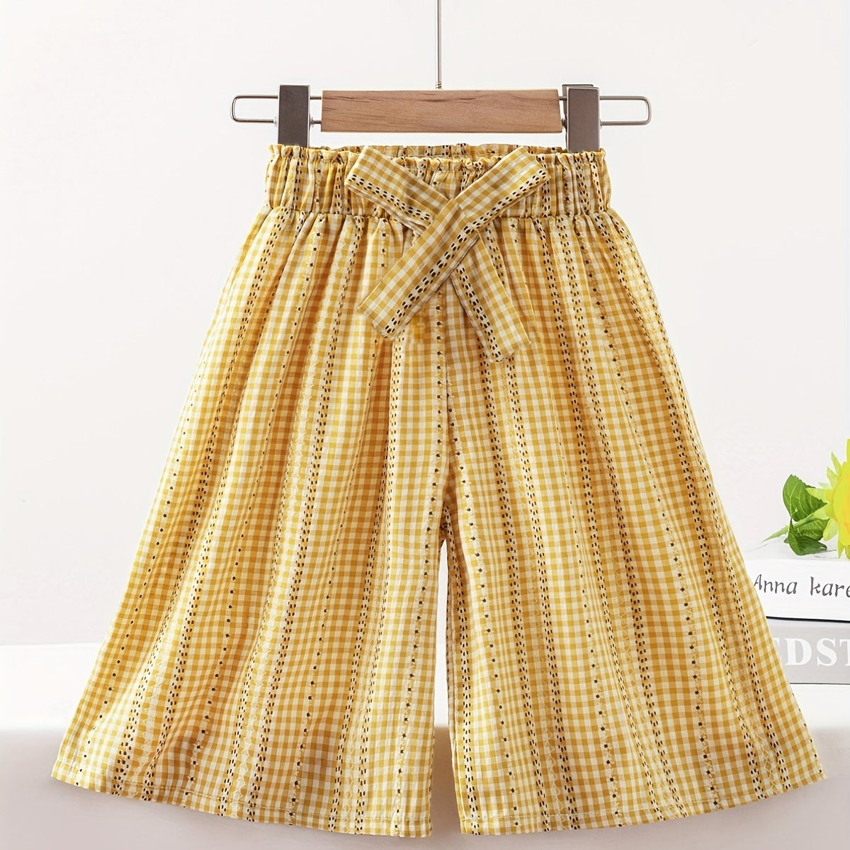 Girls Casual Plaid Loose Fit Pants For Kids Summer