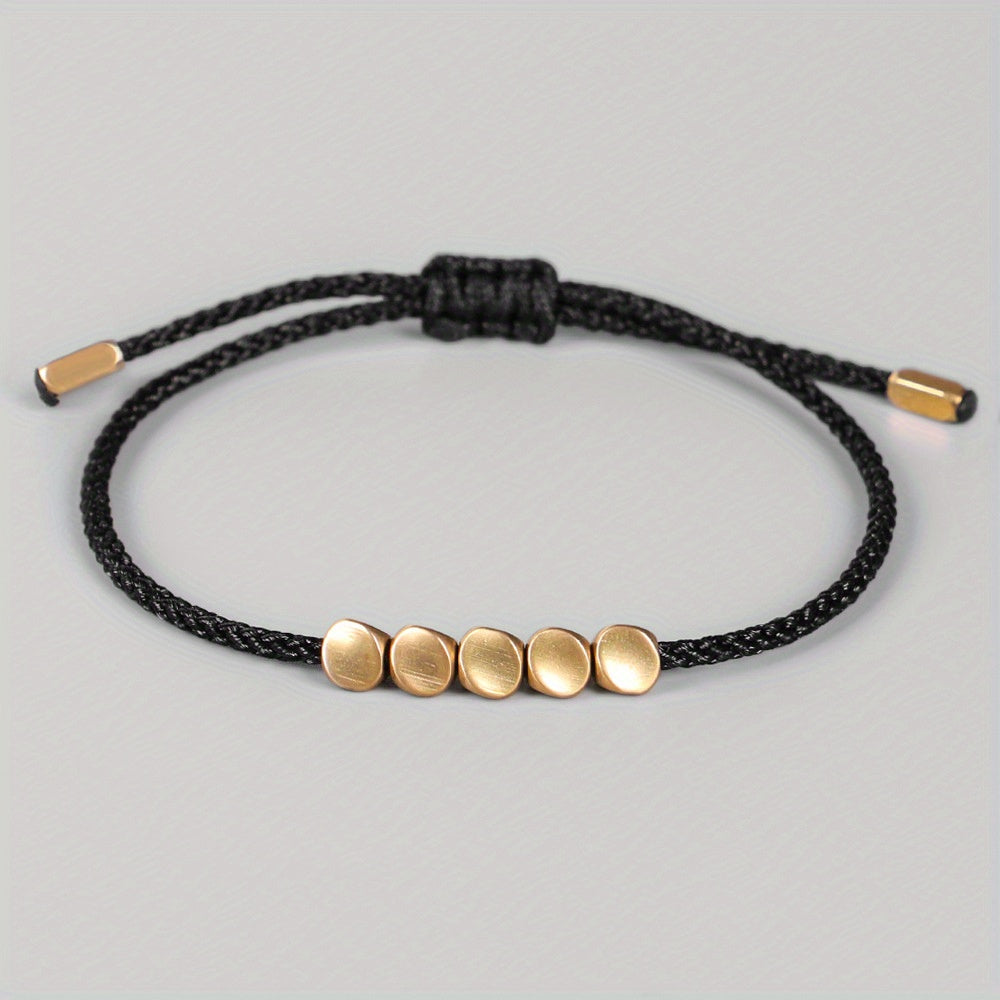 Handwoven Red Rope Bracelet with Copper Beads
