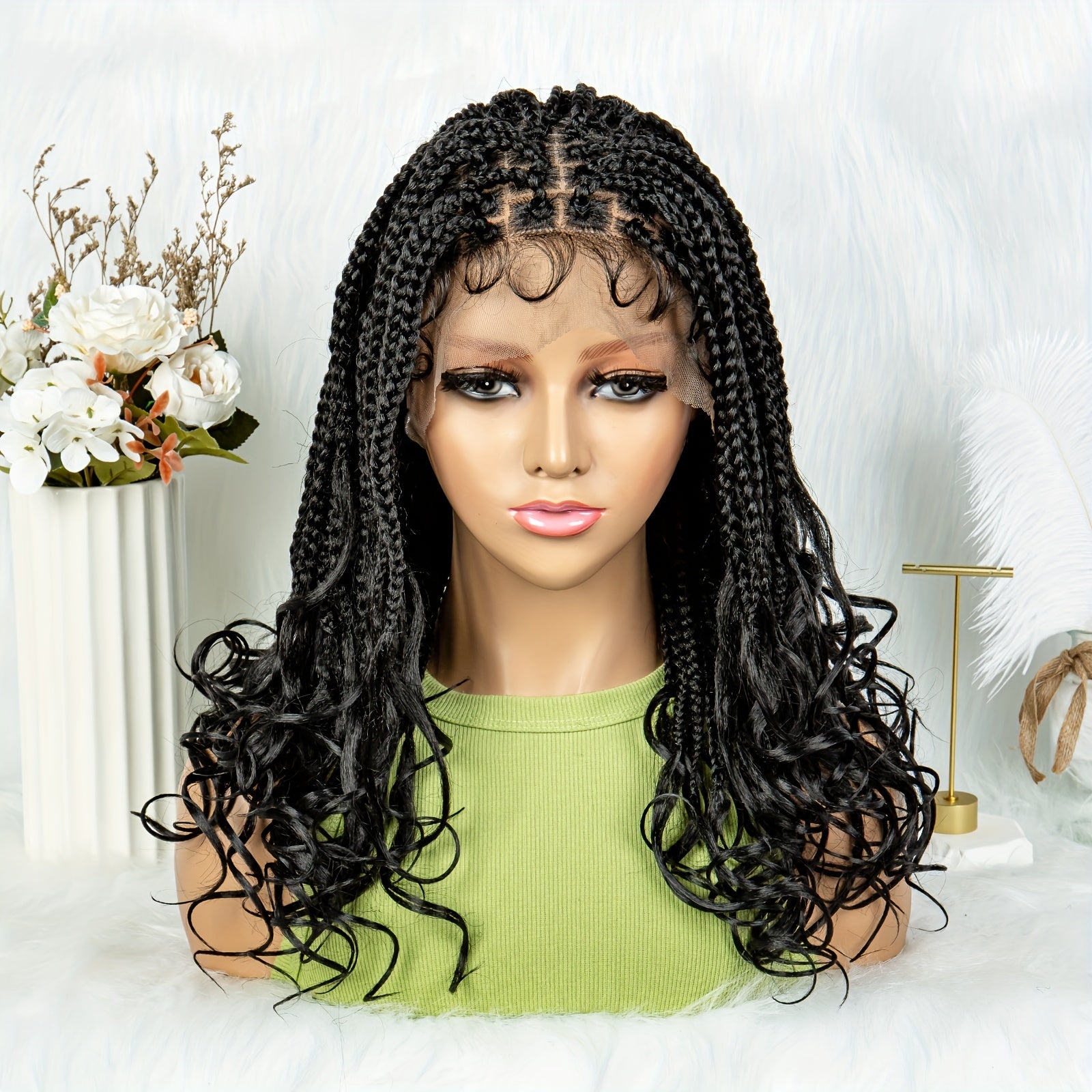 Long Braids Curly Ends Lace Wig 180 Density