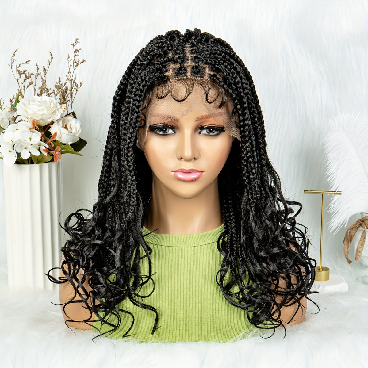 Long Braids Curly Ends Lace Wig 180 Density