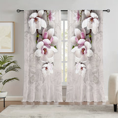 2pcs Magnolia Pattern Semi Blackout Curtains Rod Pocket Vintage Curtain