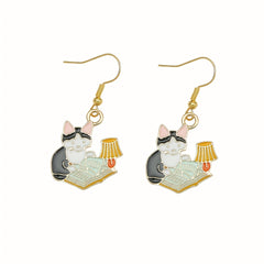 Kitten Night Reading Earrings Ear Jewelry Decoration