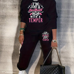  Slogan Print Fleece Sweatshirt & Jogger Set