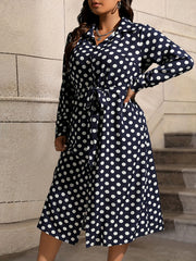  Polka Dot Button Up Long Sleeve Shirt Dress