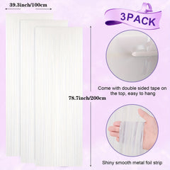 3pcs Metallic Tassel Backdrop Curtains for Party Decor