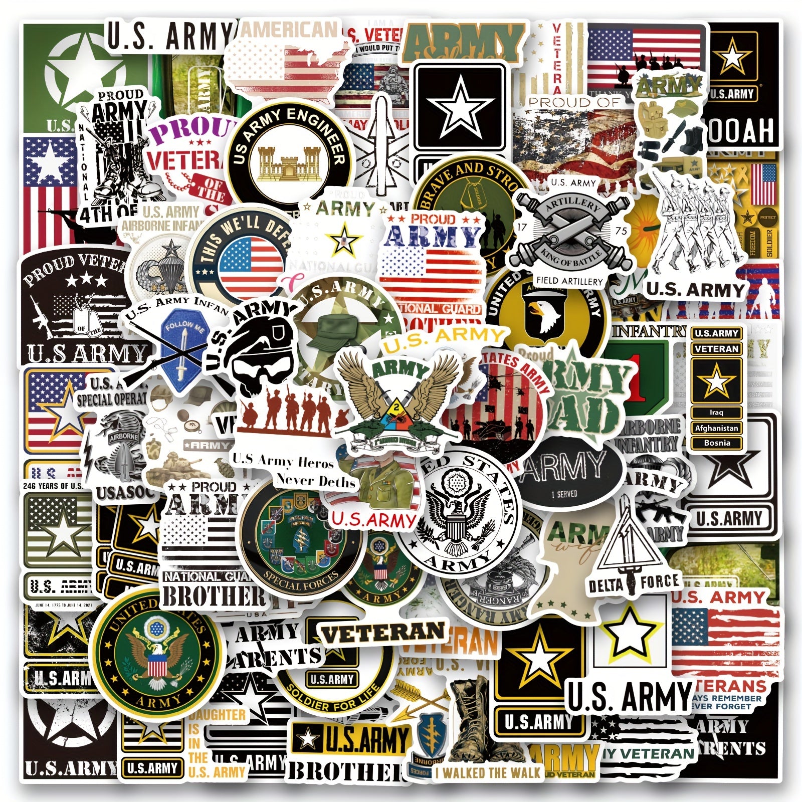 100pcs Army Stickers Military Stickers Water Bottles Laptops Cars