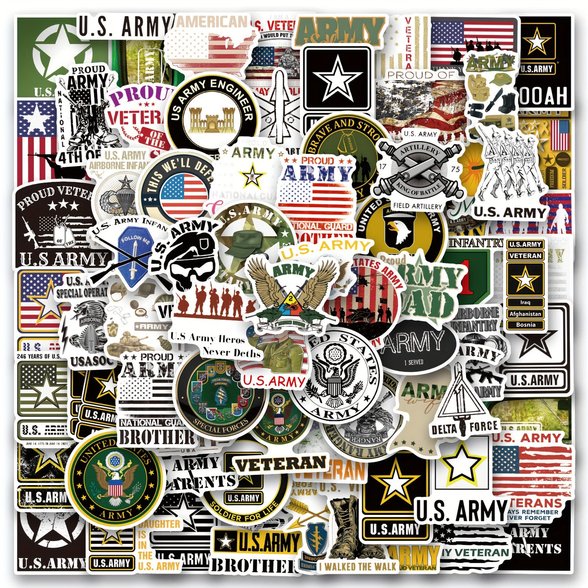 100pcs Army Stickers Military Stickers Water Bottles Laptops Cars