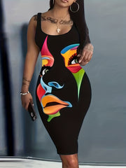 Abstract Figure Print Tank Dress