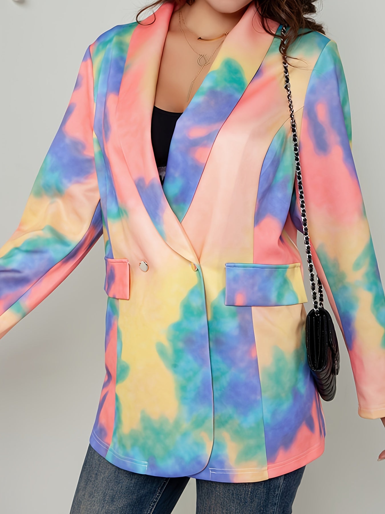  Tie Dye Blazer Double Breasted Loose Fit With Flap Pockets