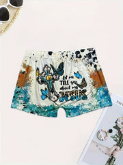  Women's Western Style Shorts with Butterfly & Cross Print