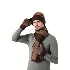 Jacquard Touch Screen Gloves Beanie Hat Scarf Set