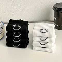 8 Pairs Smiling Print Socks Women's Mid Tube Stockings