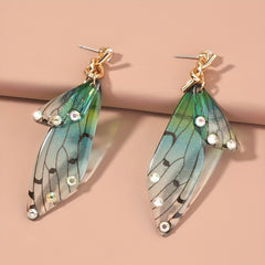 Resin Butterfly Wings Dangle Earrings with Rhinestone Decor